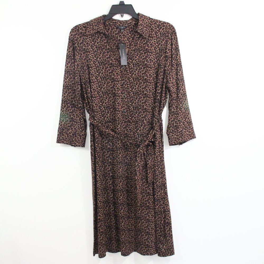 Talbots Plus Size Dress 1X Women NEW Animal Print Button Front leopard